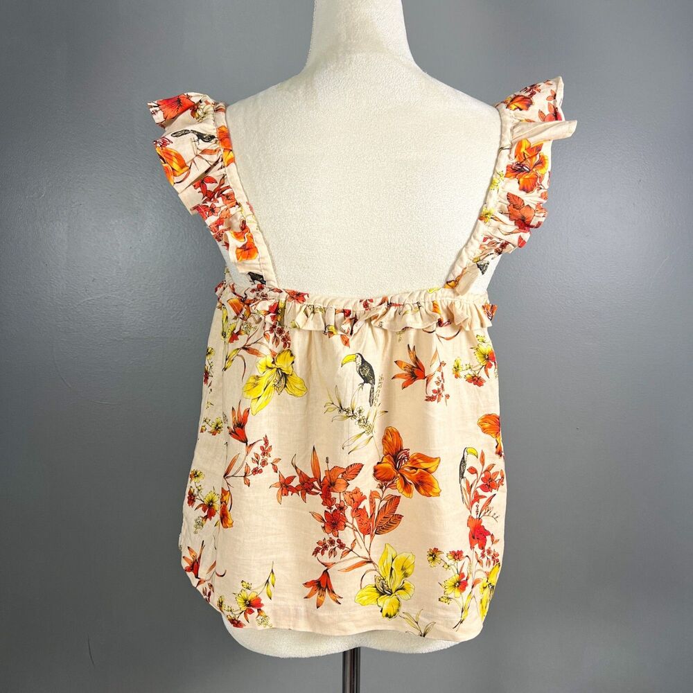 NWT‎ Evereve Char Floral Flutter Tank S Linen Ruffle Butter Yellow Feminine Boho - Picture 2 of 8